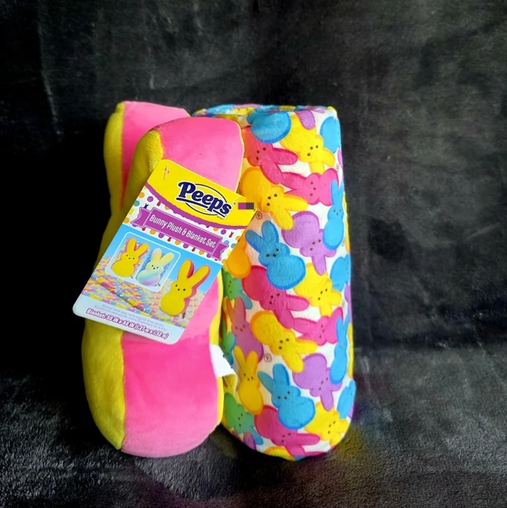 New 8.5' Yellow Pink Easter Peeps Plush & Multicolor Blanket for Adult/ Child